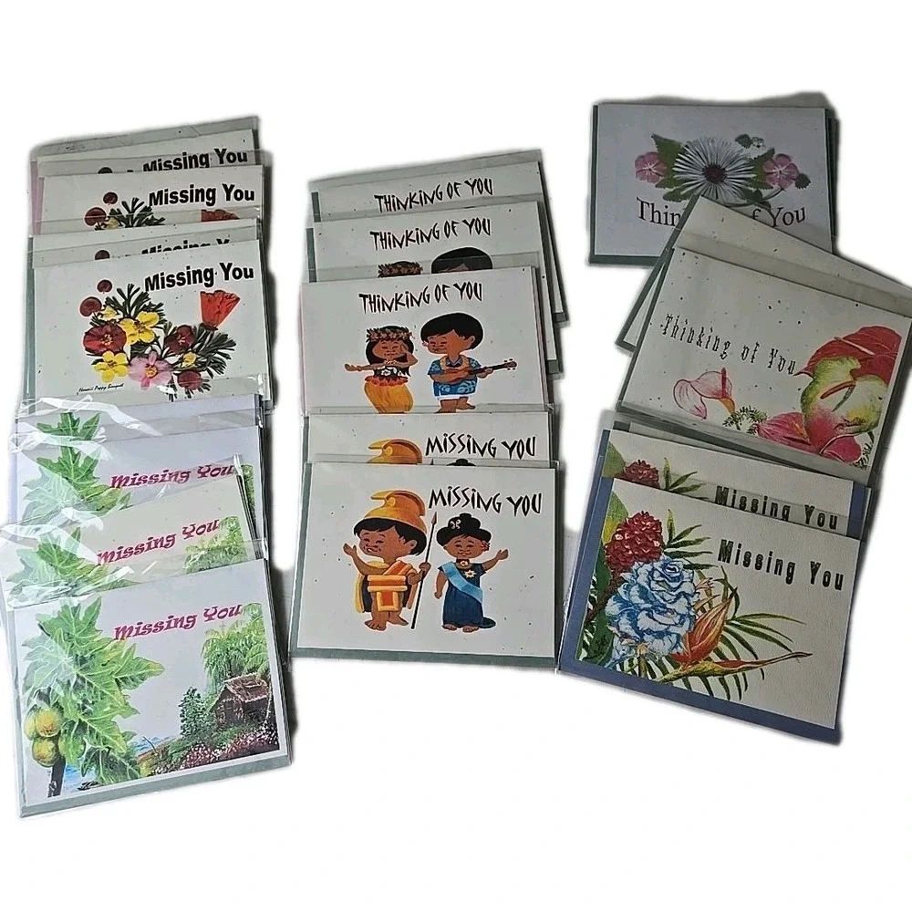 Lot of 20 Watercolor Floral Hawaii Kids Greeting Cards Blank Envelopes Wrapped